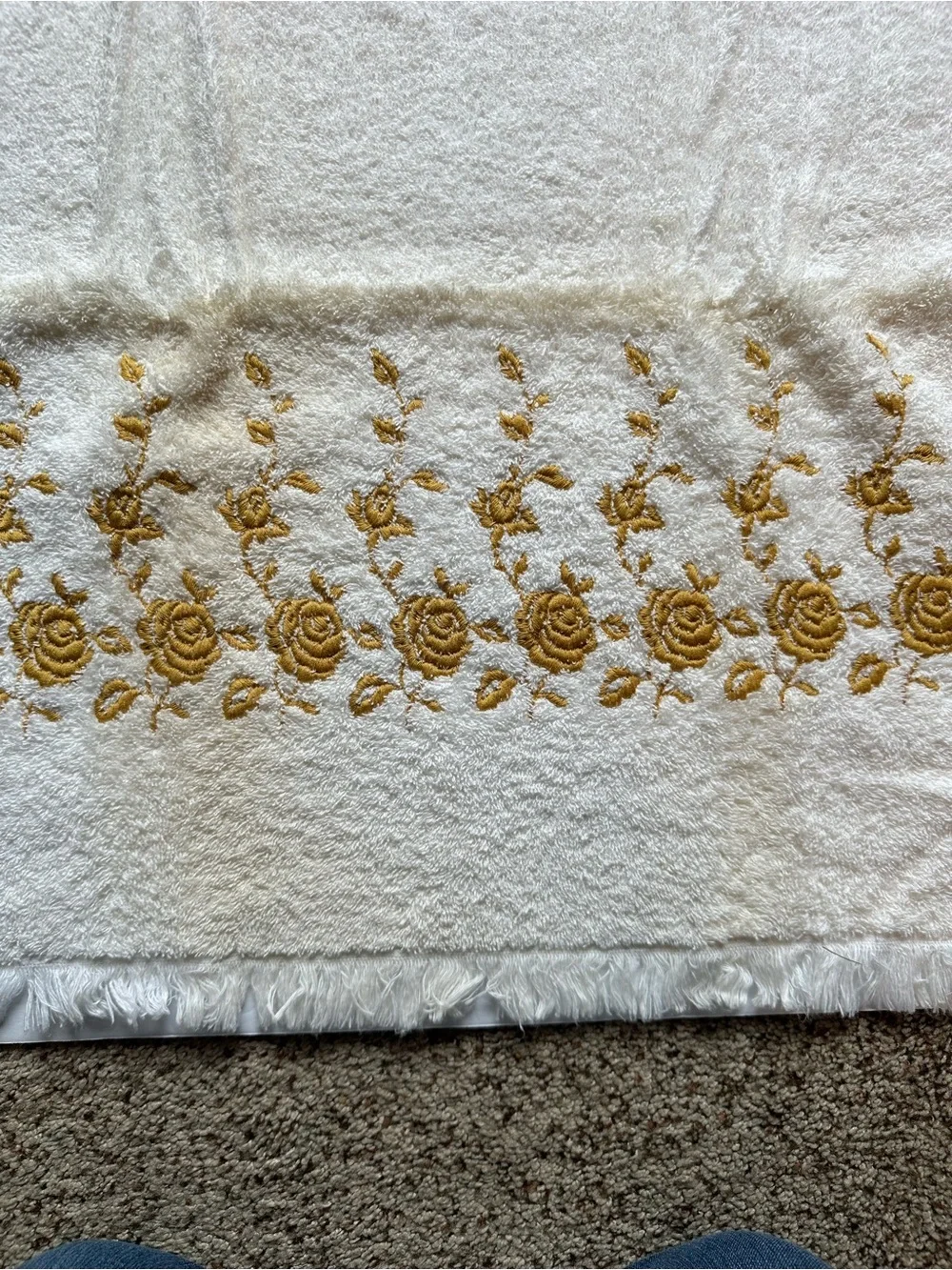 Vintage Dundee Gold Rose Towel Set Of 3 Hand Towel Wash Cloth Bath Towel Fringe